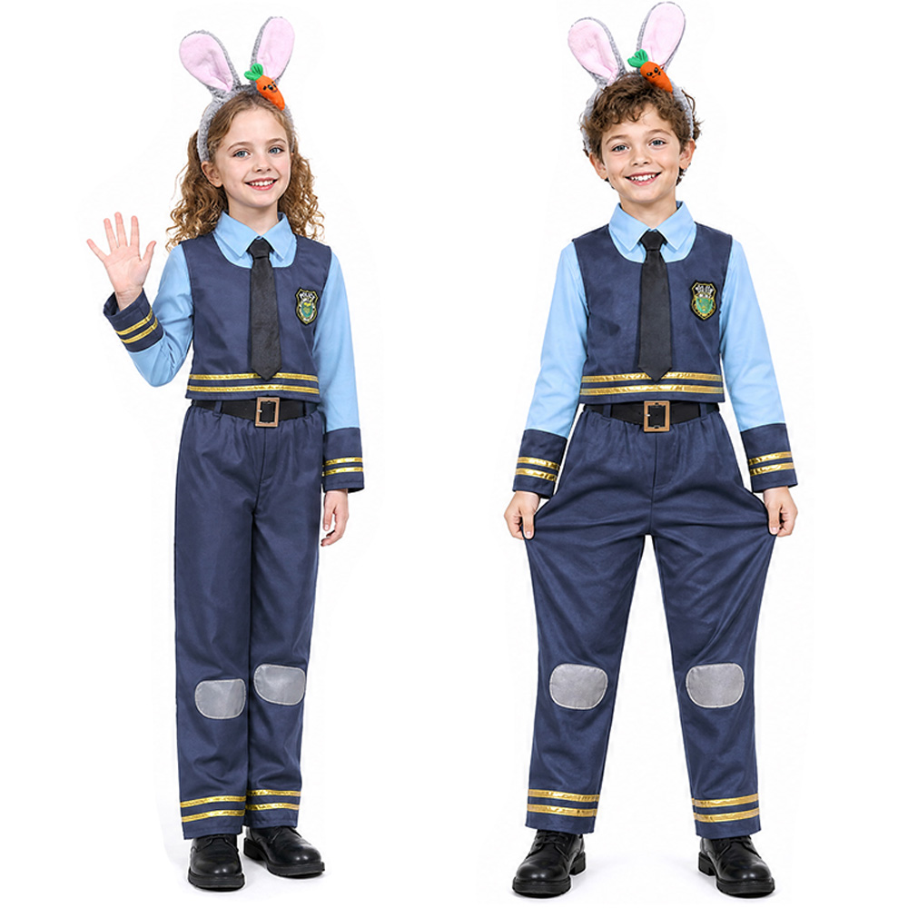 Kids Education School - ชุดคอสเพลย์ตำรวจจูดี้ แรบบิท สำหรับเด็กในวันฮาโลวีน ชุดแฟนซีสำหรับงานปาร์ตี้ ชุดปลอมตัวสำหรับวันเด็ก ชุดแสดงบนเวทีโรงเรียน