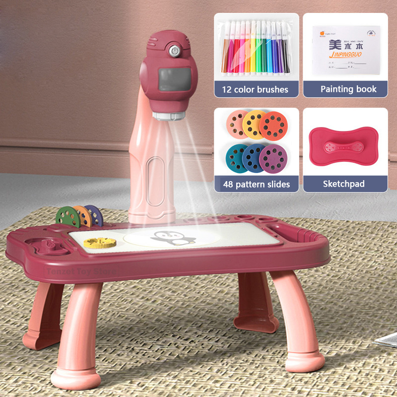 Kids Education Table - สมาร์ทโปรเจคเตอร์เด็กภาพวาดชุดโต๊ะโปรเจคเตอร์การศึกษาของเล่นวาดศิลปะหัตถกรรมการเรียนรู้สีเครื่องมือสำหรับเด็ก