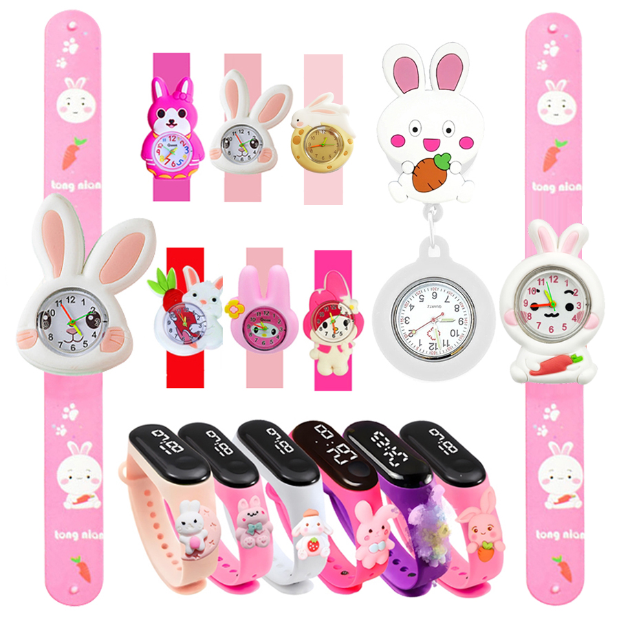 Kids Educational Watch - นาฬิกาเด็กสายพิมพ์ลายการ์ตูนกระต่าย สำหรับเด็กชาย เด็กหญิง ของขวัญวันเกิดที่ดีที่สุดสำหรับเด็ก ช่วยให้เด็กเรียนรู้การดูเวลา