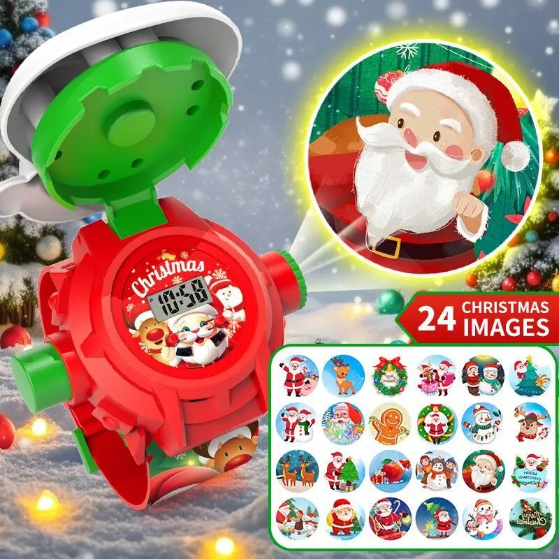 Kids Educational Watch - นาฬิกาฉายภาพสำหรับเด็กในช่วงคริสต์มาส, นาฬิกาข้อมือโปรเจคเตอร์ดิจิทัล 24 รูปแบบ, ของเล่นเสริมพัฒนาการ, ของขวัญสำหรับงานปาร์ตี้วันหยุดคริสต์มาสสำหรับเด็กผู้ชาย