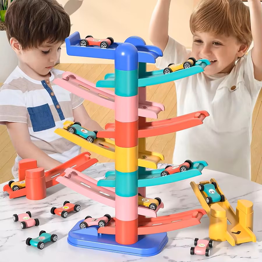 Kids Education App - ชุดรางรถแรงโน้มถ่วง DIY, ของเล่นรางสไลด์แบบซ้อนกัน, ของเล่นเสริมพัฒนาการสำหรับเด็กเล็ก, ของขวัญวันเกิดสำหรับเด็กชายและเด็กหญิง